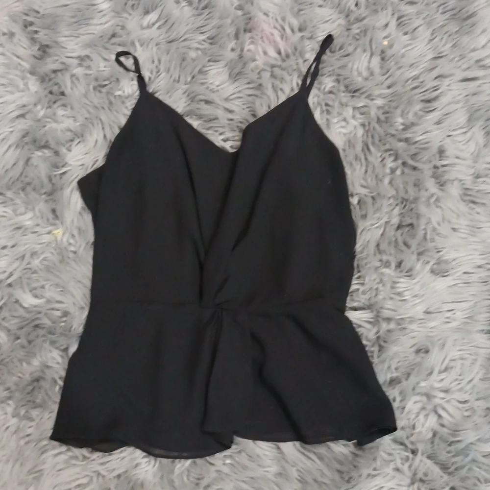 Naked Zebra black blouse, S Small cinch waist design, spaghetti straps - Picture 1 of 7